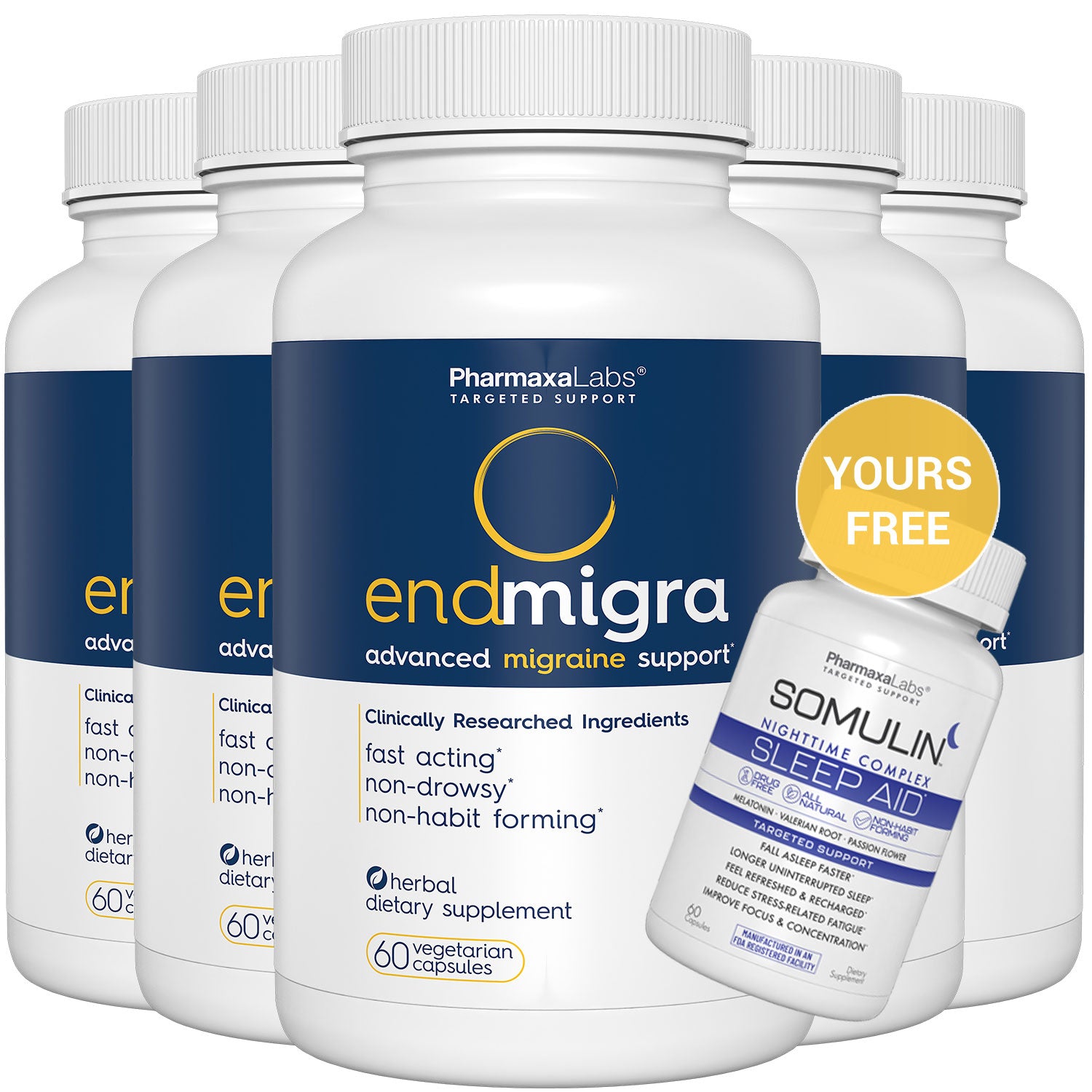 Endmigra 5 Bottles + FREE Somulin