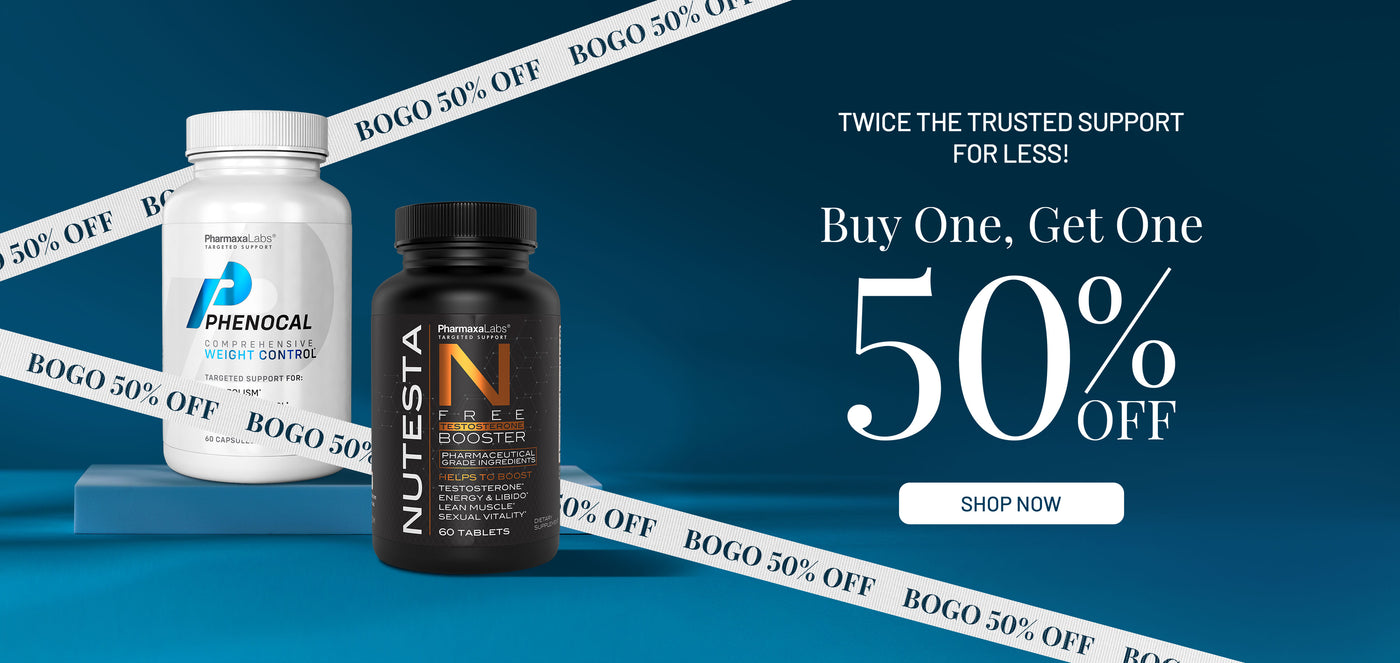 Two supplement bottles with promotional text